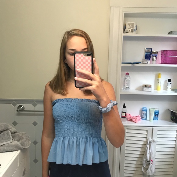 Blue Smocked Tube Top - Picture 4 of 4